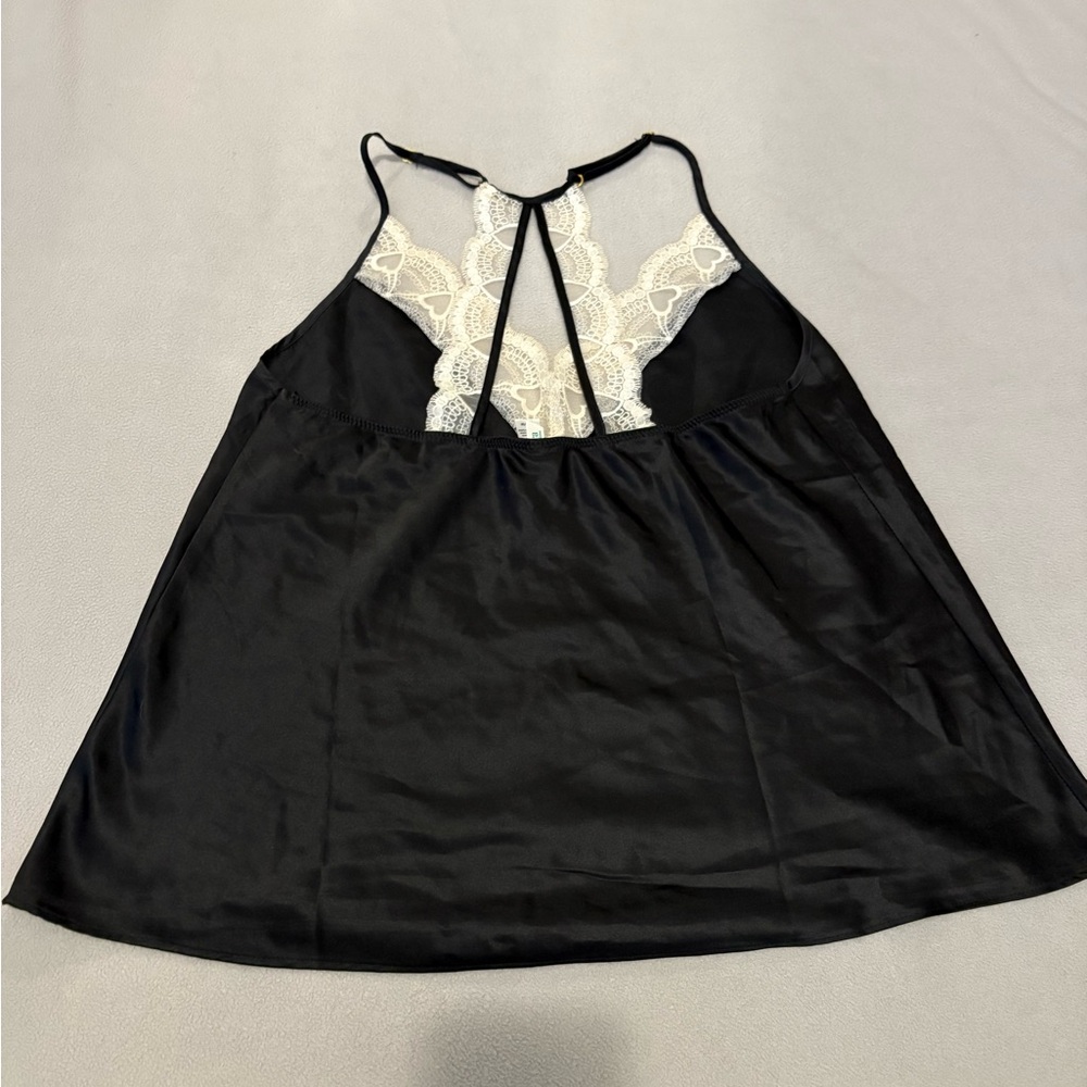 Black Satin Lace-Trim Sleep Cami & Short Set - Picture 3 of 7